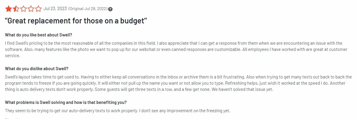 Another Customer feedback about Swell