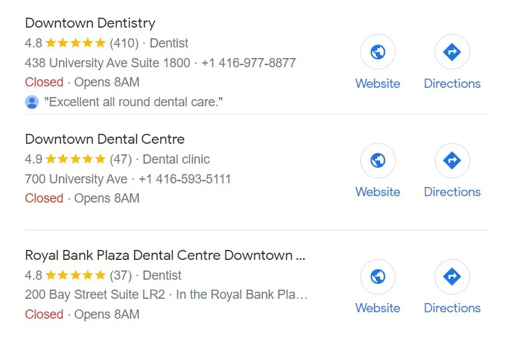 Google Rankings for Dentists